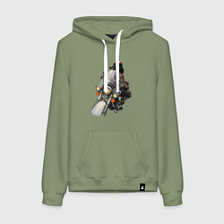 Женская толстовка-худи Такса-байкер на мотоцикле