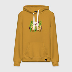 Женская толстовка-худи Панда и бамбук с надписью