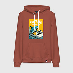 Женская толстовка-худи Акула и серфер - нейросеть