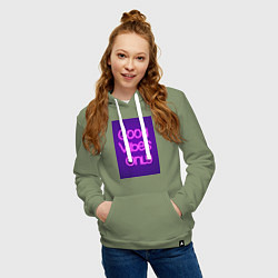 Толстовка-худи хлопковая женская Неоновая надпись good vibes only и кирпичная стена, цвет: авокадо — фото 2