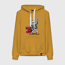 Толстовка-худи хлопковая женская Череп с козой punks not dead, цвет: горчичный
