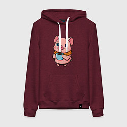 Женская толстовка-худи Поросенок пьет кофе