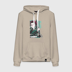 Женская толстовка-худи Клинок рассекающий демонов Тандзиро зеленый