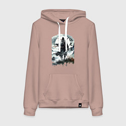 Толстовка-худи хлопковая женская Призрак Цусимы - Японский самурай, цвет: пыльно-розовый