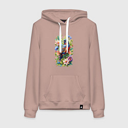 Женская толстовка-худи Расписной овсянковый кардинал среди цветов