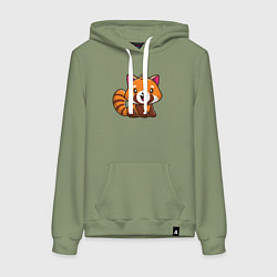 Толстовка-худи хлопковая женская Радостная красная панда, цвет: авокадо