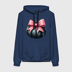 Женская толстовка-худи Черная тыква с розовым бантом - Хэллоуин