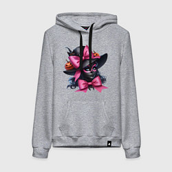 Женская толстовка-худи Девушка в гриме кошки и в черной шляпе и с розовым