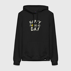 Женская толстовка-худи Happy f**king day - надпись и смайл