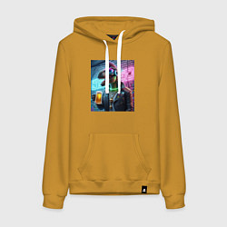 Женская толстовка-худи Dinosaur dude with a beer mug wearing headphones a