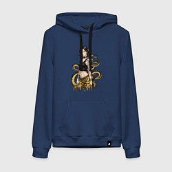 Женская толстовка-худи Женщина и чёрно-жёлтая змея за её спиной