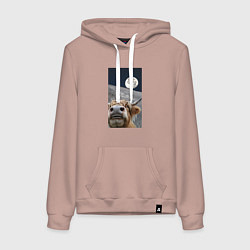 Женская толстовка-худи Корова делает селфи на луне