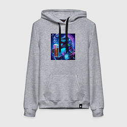 Женская толстовка-худи Неоновый крутой пивозавр - нейроарт