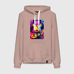 Женская толстовка-худи Зомби Пикачу с тыквой - неоновое свечение