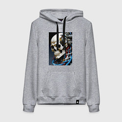 Женская толстовка-худи Кибер череп - нейроарт фантазия