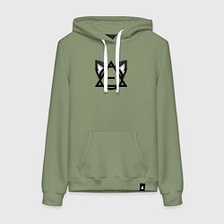 Толстовка-худи хлопковая женская Чёрный символ квадробика, цвет: авокадо