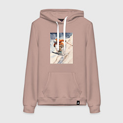 Толстовка-худи хлопковая женская Горные лыжи спортсмен, цвет: пыльно-розовый