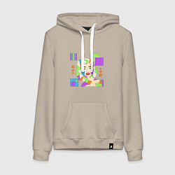 Толстовка-худи хлопковая женская Мэрилин Монро абстрактный женский портрет, цвет: миндальный