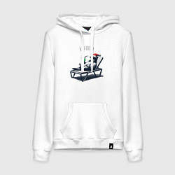 Толстовка-худи хлопковая женская Голубь с коктейлем на лежаке к нг готов, цвет: белый