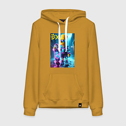 Женская толстовка-худи Скейтбордист Барт Симпсон в ночном городе под дожд