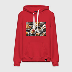 Толстовка-худи хлопковая женская Кофе и пирожные, цвет: красный
