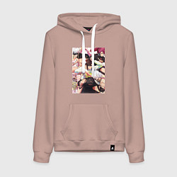Толстовка-худи хлопковая женская Дандадан: Момо Аясэ, цвет: пыльно-розовый