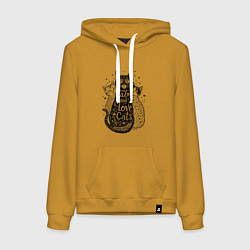 Толстовка-худи хлопковая женская Keep calm and love cats, цвет: горчичный