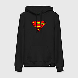 Толстовка-худи хлопковая женская Superman logo, цвет: черный