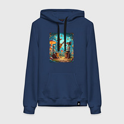 Женская толстовка-худи Трио скелетов музицируют на грибной поляне