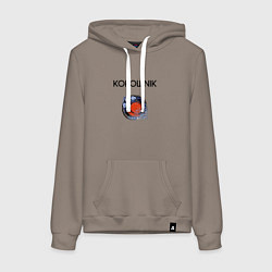 Толстовка-худи хлопковая женская Кокошник, цвет: утренний латте