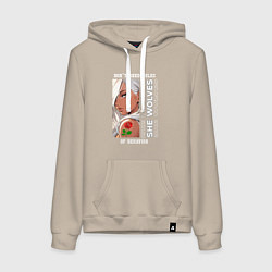 Толстовка-худи хлопковая женская Девушка из аниме с розой, цвет: миндальный