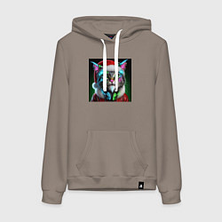 Женская толстовка-худи Новогодний кибер котик - нейроарт