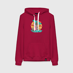Толстовка-худи хлопковая женская Экстремальный серфингист, цвет: маджента