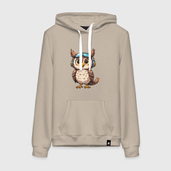 Толстовка-худи хлопковая женская Сова геймер, цвет: миндальный