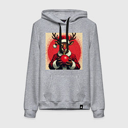 Женская толстовка-худи Рождественский олень Рудольф в шапке Санты