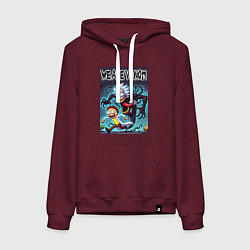 Толстовка-худи хлопковая женская Веном вселился в Рика - нейрошутка, цвет: меланж-бордовый