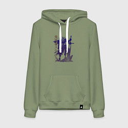 Толстовка-худи хлопковая женская Рогатый воин-скелет, цвет: авокадо