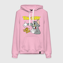 Толстовка-худи хлопковая женская Том и Джерри - кот и мышь, цвет: светло-розовый