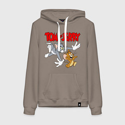 Толстовка-худи хлопковая женская Том и Джерри - погоня, цвет: утренний латте