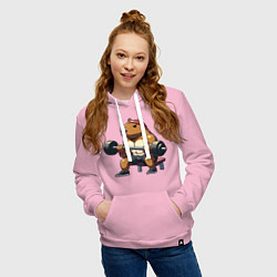 Толстовка-худи хлопковая женская Капибара жим, цвет: светло-розовый — фото 2