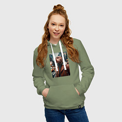 Толстовка-худи хлопковая женская Чувак питбуль смотрящий Нью-Йорка - нейроарт, цвет: авокадо — фото 2