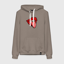 Толстовка-худи хлопковая женская Girl lips, цвет: утренний латте