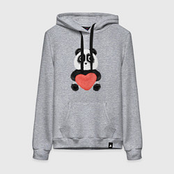 Женская толстовка-худи Плюшевый панда с красным сердцем