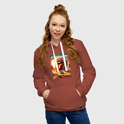 Толстовка-худи хлопковая женская Rolling Stones - stylization of the logo, цвет: кирпичный — фото 2