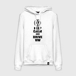 Толстовка-худи хлопковая женская Keep Calm & Drive VW, цвет: белый