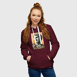 Толстовка-худи хлопковая женская Арт с античным портретом, цвет: меланж-бордовый — фото 2