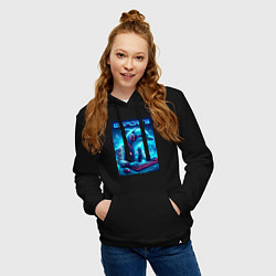 Толстовка-худи хлопковая женская Дельфин крутой киберспортсмен - нейроарт, цвет: черный — фото 2