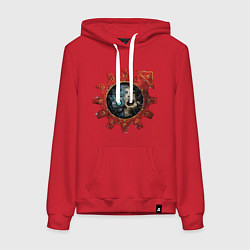 Толстовка-худи хлопковая женская Адептус механикус лого Warhammer, цвет: красный