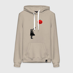 Толстовка-худи хлопковая женская Halloween girl, цвет: миндальный