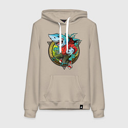 Толстовка-худи хлопковая женская Street shark, цвет: миндальный